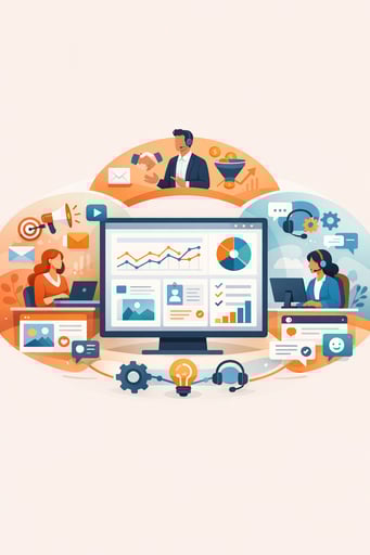 Guide illustrant la plateforme client HubSpot avec outils marketing, ventes et service client intégrés Guide illustrant la plateforme client HubSpot avec outils marketing, ventes et service client intégrés