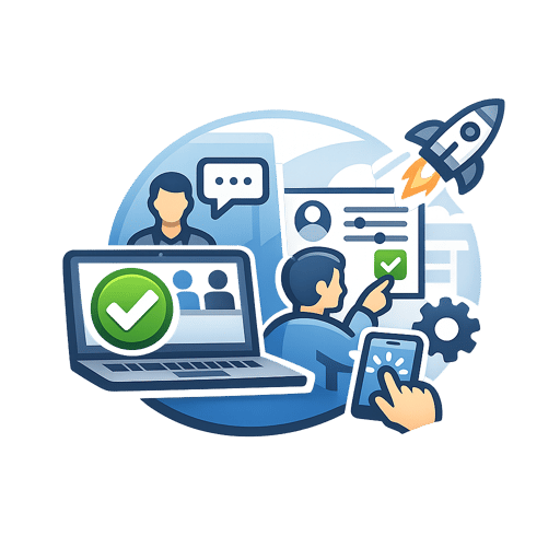 Step three icon showing meeting confirmation and platform onboarding
